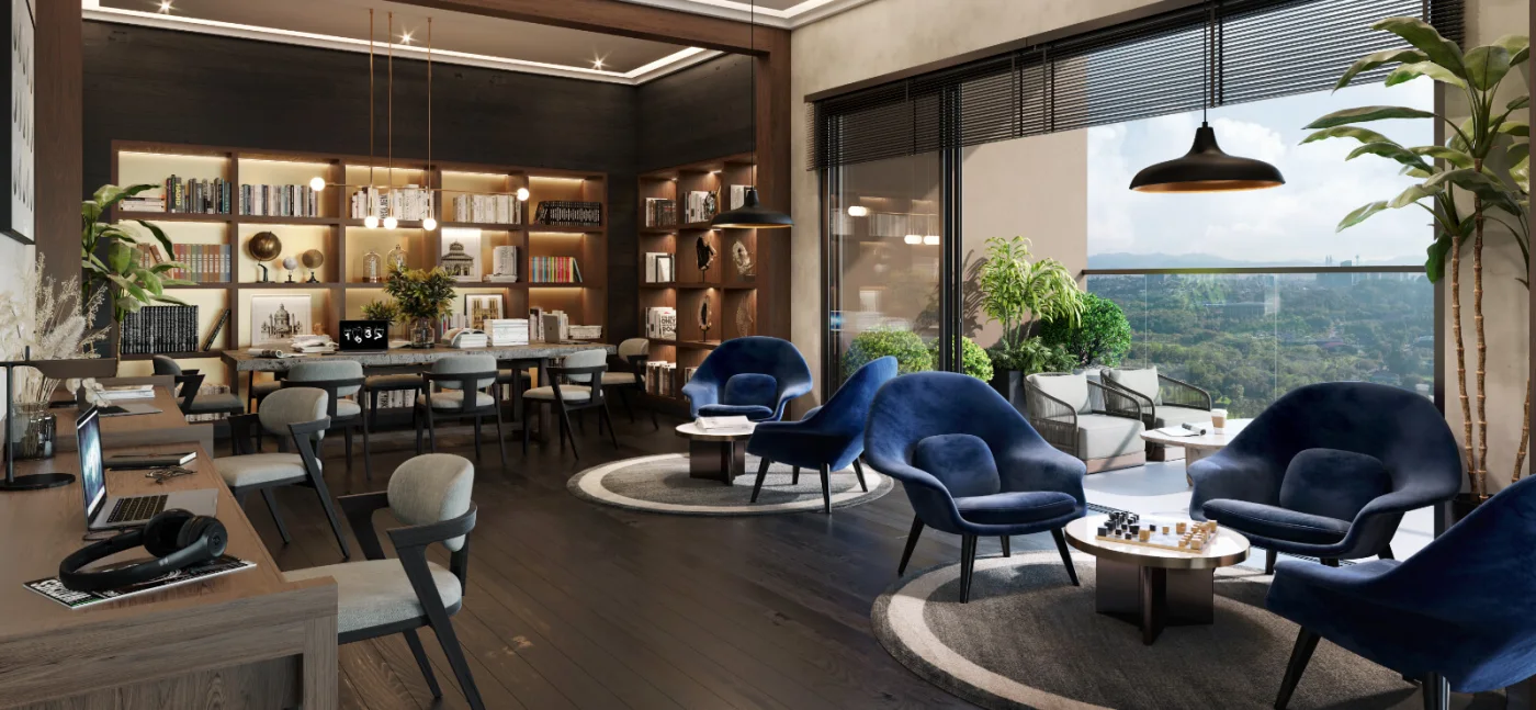Reading room with city view at Jendela Residences